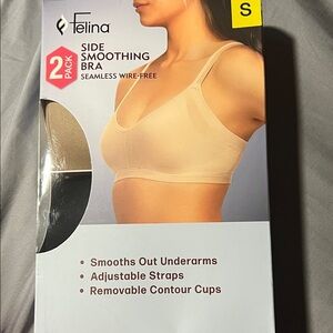 NEW Felina Ladies' Side Smoothing Seamless Adjustable Bra 2 Pack,‎ Black/Nude S